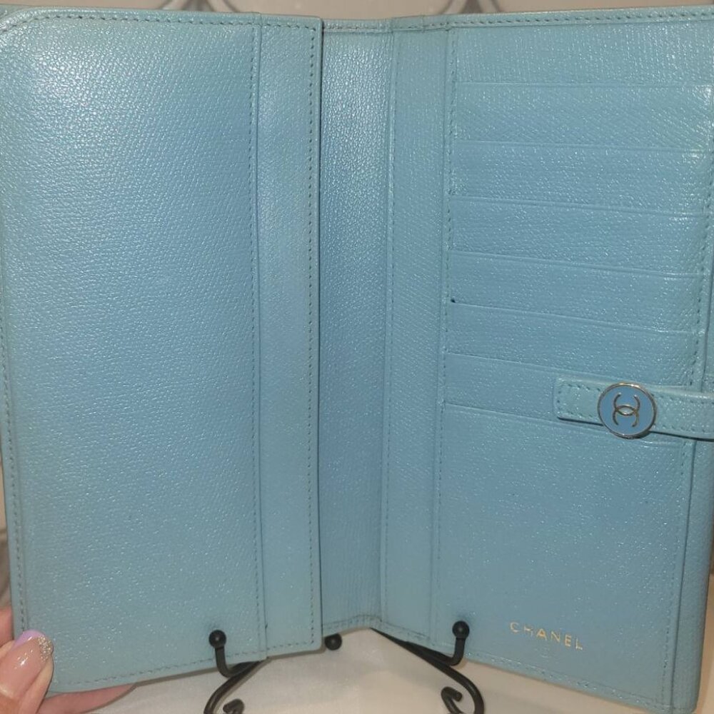 Chanel "Authentic" Blue Leather Coco Button Long … - image 8